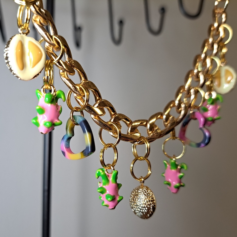 Brand new Dragon Fruit and Gold Durian Purse Bag Charm Chain - purse not include